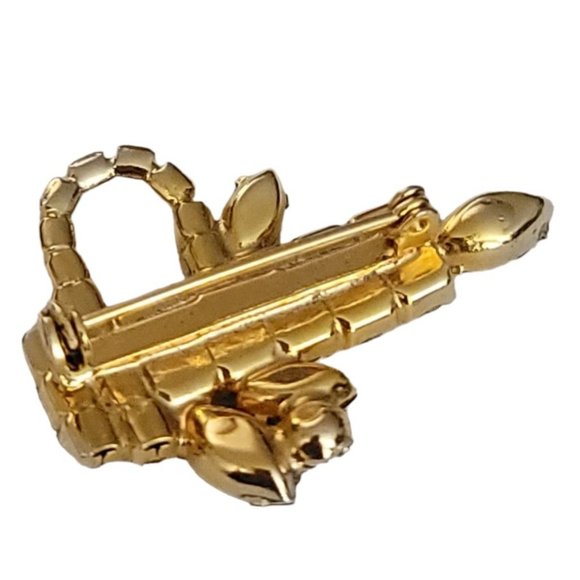 Gold Tone Red Clear Green Rhinestone Christmas Candle Brooch Pin K677 - Picture 3 of 8